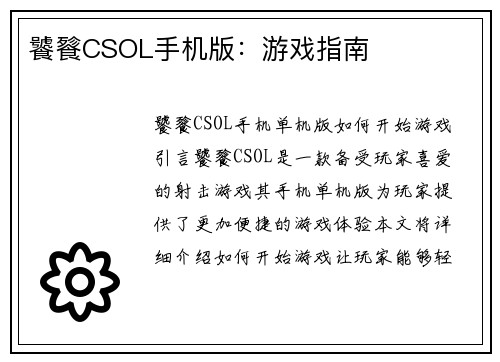 饕餮CSOL手机版：游戏指南